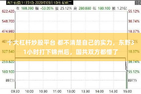 十大杠杆炒股平台 都不清楚自己的实力，东野31小时打下锦州后，国共双方都懵了