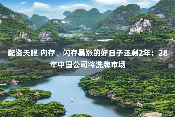 配资天眼 内存、闪存暴涨的好日子还剩2年:28年中国公司将洗牌市场