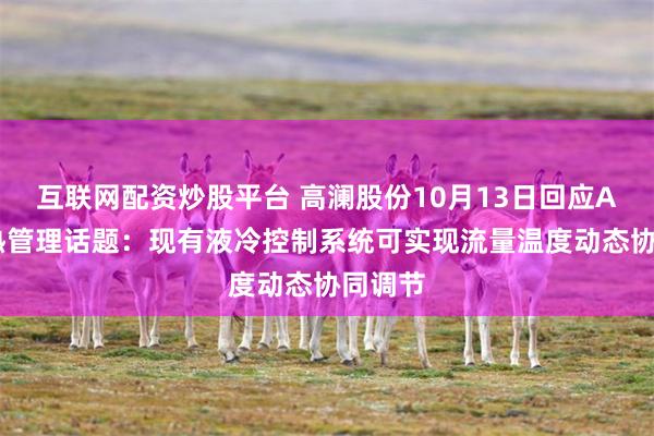 互联网配资炒股平台 高澜股份10月13日回应AI算力热管理话题：现有液冷控制系统可实现流量温度动态协同调节